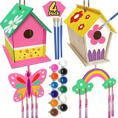 4pcs DIY Bird House Wind Chime Kit for Kids to Build & Paint Birdhouses