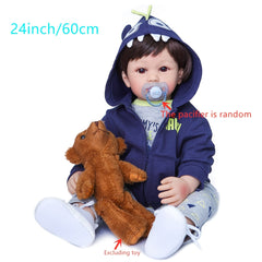 KEKEAIAI 24 Inch Reborn Boy Doll Silicone Vinyl Lifelike Soft Body with Wig Hair