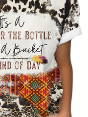 Boho Style Pour the Bottle Print T-shirt for Summer