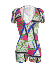 Chain Print Deep V Neck Romper Jumpsuit Short Sleeve Slim Romper