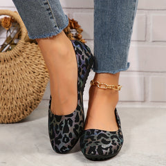 Leopard Print Flat Shoes Lightweight Closed Toe Work Shoes
