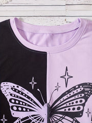 Girl's Butterfly Graphic Tee Top & Shorts Set