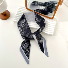 Floral Print Twilly Scarf Vintage Satin Neckerchief Skinny Scarf