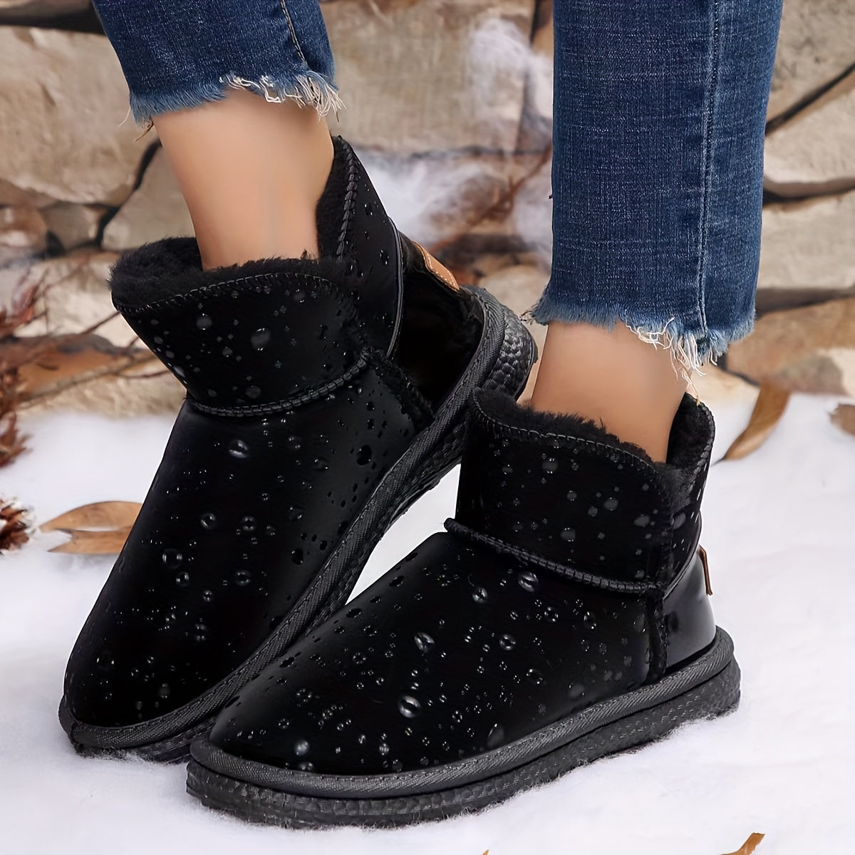 Women's Letter Patched Snow Boots - Lightweight & Comfy