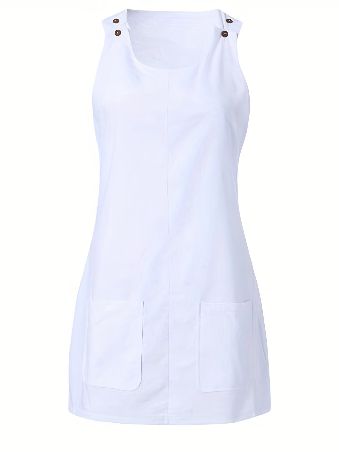 Solid Sleeveless Button Dress With Pockets Women's Clothing