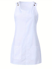 Solid Sleeveless Button Dress With Pockets Women's Clothing