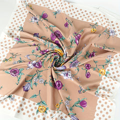 Flower Print Pink Shawl Satin Silk Square Scarf Head Wrap