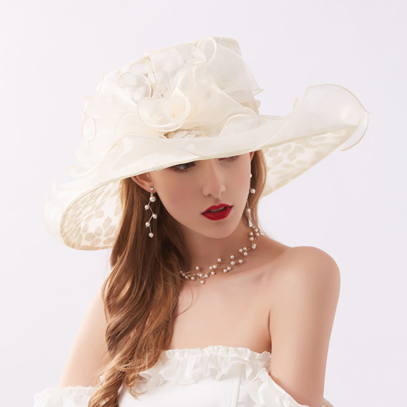 Wide Brim Organza Sun Hat Sequins Embroidery Bridal Wedding Cap