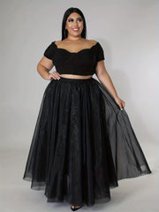Party Skirt Women's Plus Contrast Mesh Layered Tutu Maxi Skirt