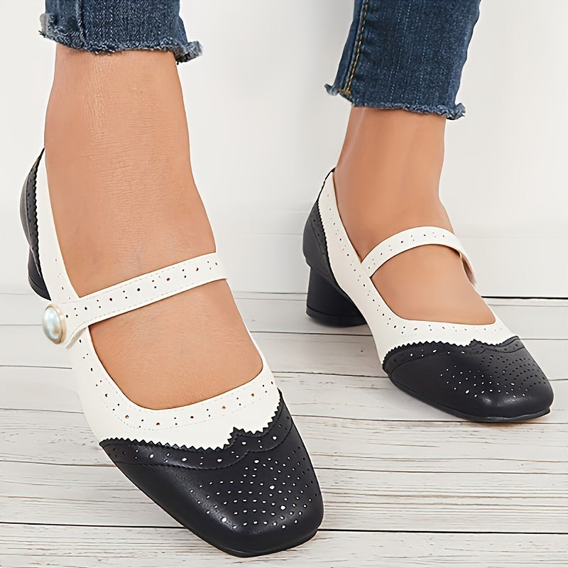 Women's Retro Colorblock Low Heels Mary Jane Dress Pumps
