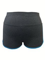 Ruched Slogan Print High Waist Athletic Shorts