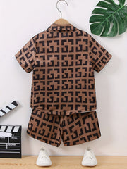Boys Geometric Pattern Shirt & Shorts Set for Summer