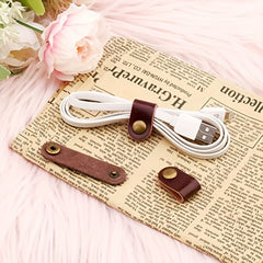 3pcs Cable Organizer Earphone Cord Holder Winder Faux Leather Strap