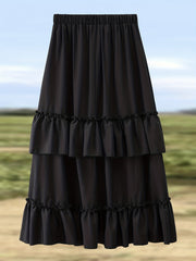 Tiered Skirt with Ruffle Trim Elastic Waist Layered Skirt