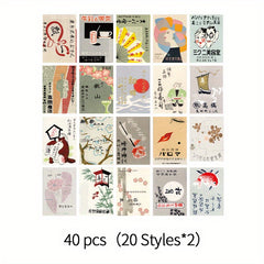 40pcs Japanese Style Paper Stickers Pack DIY Label Sealing Junk Journal Supplies