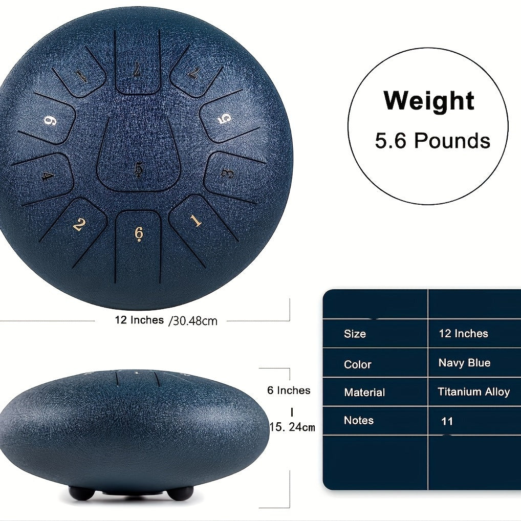 Steel Tongue Drum 11 Note 12 Inch with Music Book, Mallets and Carry Bag