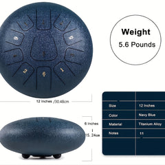 Steel Tongue Drum 11 Note 12 Inch with Music Book, Mallets and Carry Bag