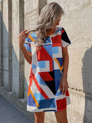 Geo Print Mini Dress Short Sleeve Casual Dress