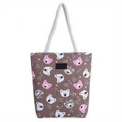 Funny Pet Animal Print Canvas Bag Large Capacity Rope Handle Tote