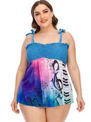 Tie Dye Graphic Print Shirred 2pcs Swimsuit Set