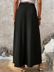 Button Front Slit Skirt Elastic Waist Casual Summer Women's Clothing
