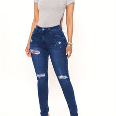 High Waist Skinny Jeans Distressed Slim Fit Denim Pants Women's Clothing