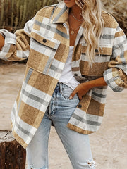 Plaid Button Down Long Sleeve Jacket Loose Lapel Plaid Jacket