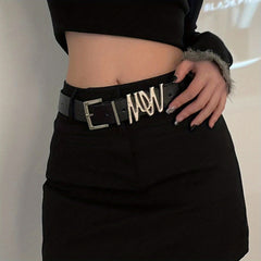 Stylish PU Belt Hip Hop Square Metal Pin Buckle Belt For Women