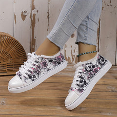 Women's Skull Print Canvas Shoes Casual Lace Up Outdoor Sneakers