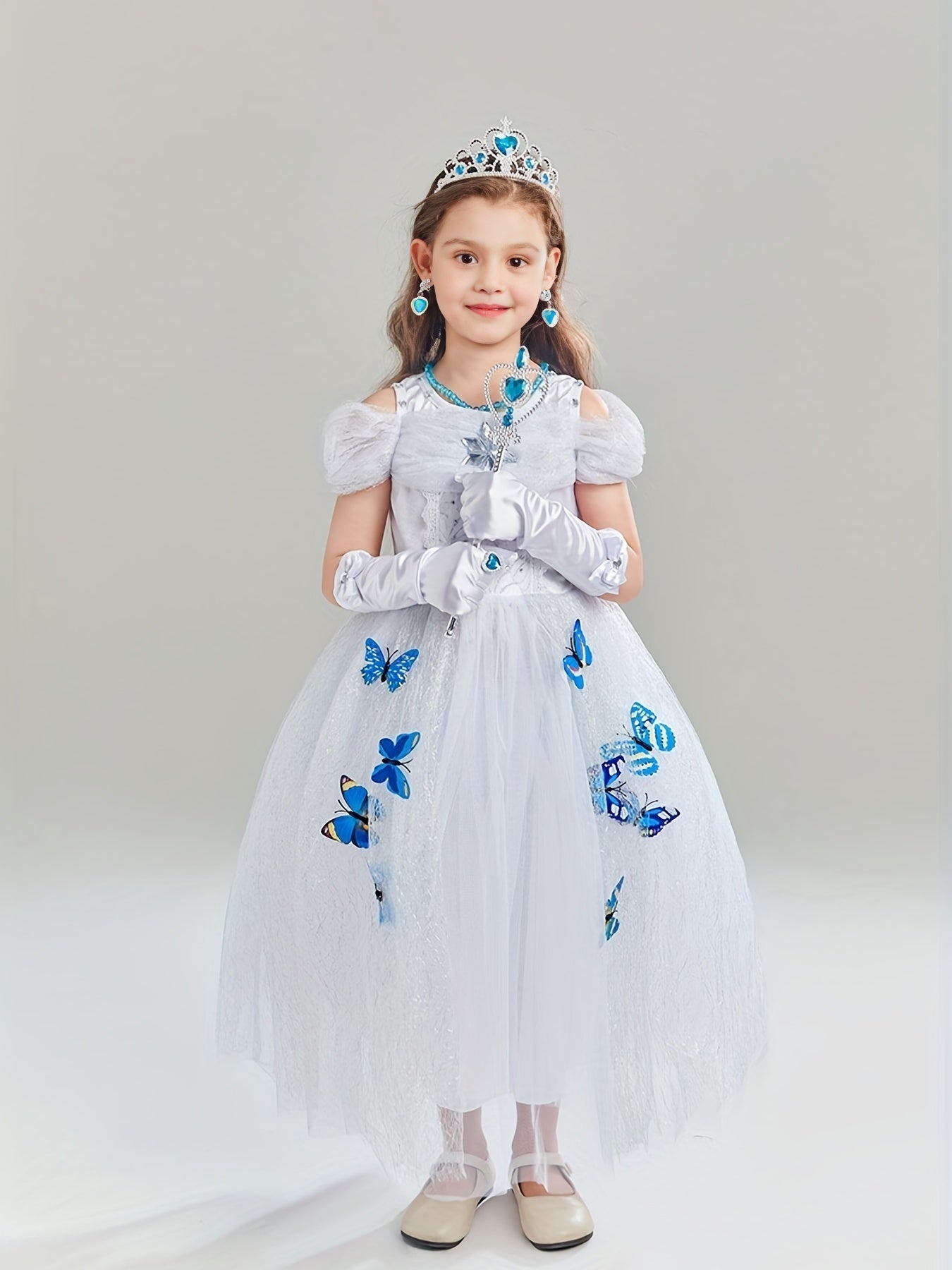 Girls Butterflies Print Princess Dress Costume