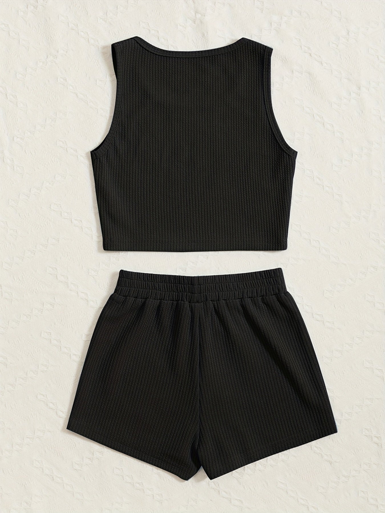 Girl's Ribbed Tank Top & Shorts Set Solid Casual Outfits for Summer