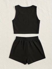 Girl's Ribbed Tank Top & Shorts Set Solid Casual Outfits for Summer