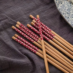 5 Pairs Bamboo Chopsticks Floral Print Chinese Style Tableware