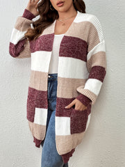 Women's Plus Striped Long Sleeve Cardigan