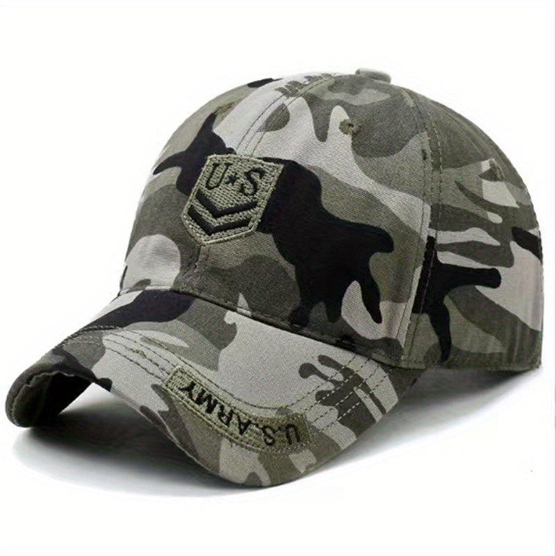 Camouflage Cotton Adjustable Mens Peaked Cap With U S Embroiderey