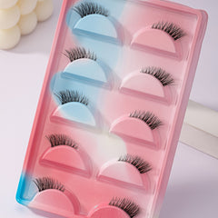 5 Pairs Natural Crossed Wispy False Eyelashes 11mm Transparent Stem