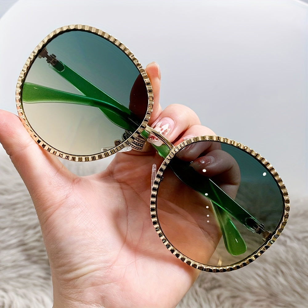 Oversized Oval Sunglasses Y2K Metal Frame Gradient Glasses UV400