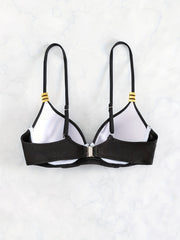 V Neck Layered Bikini Top Spaghetti Straps Back Buckle High Stretch Beachwear