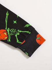 Boys Halloween 2pcs Sweatshirt & Sweatpants Set Pumpkin Skeleton Print