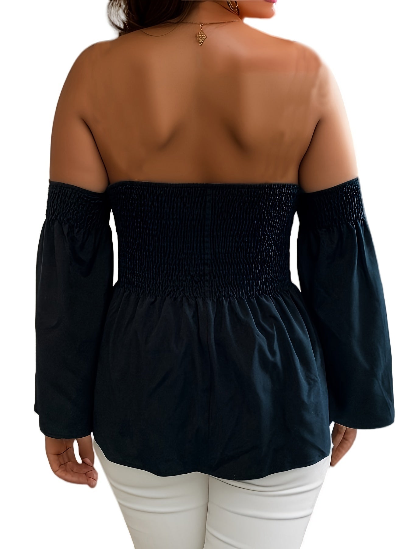 Sexy Blouse Women's Plus Solid Off Shoulder Bell Sleeve Top