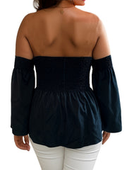 Sexy Blouse Women's Plus Solid Off Shoulder Bell Sleeve Top