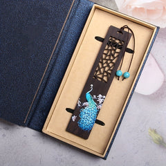 Wooden Painted Peacock Bookmark Chinese Style Peafowl Pendant