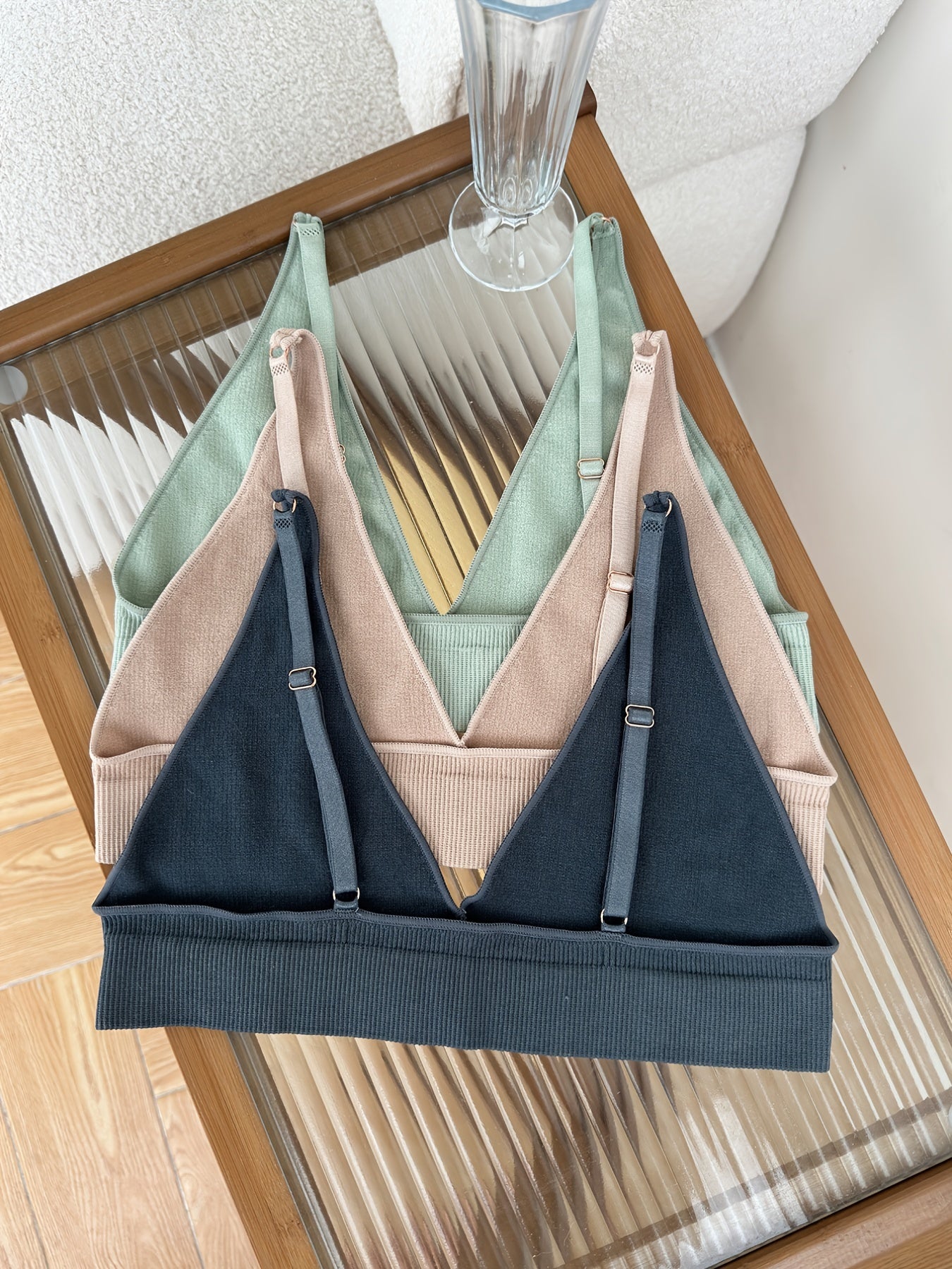 3 Pcs Women's Ribbed Camisole Bra Skin Friendly No Steel Ring Lingerie