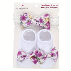 Baby Girls Mesh Socks & Headband Set Non slip Breathable Comfortable