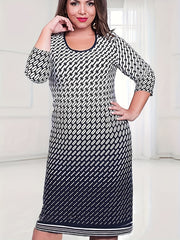 Ombre Geometric Print Bodycon Midi Dress