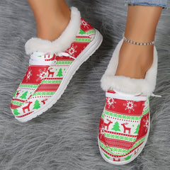 Women's Cartoon Print Canvas Shoes Christmas Low Top Warm Sneakers