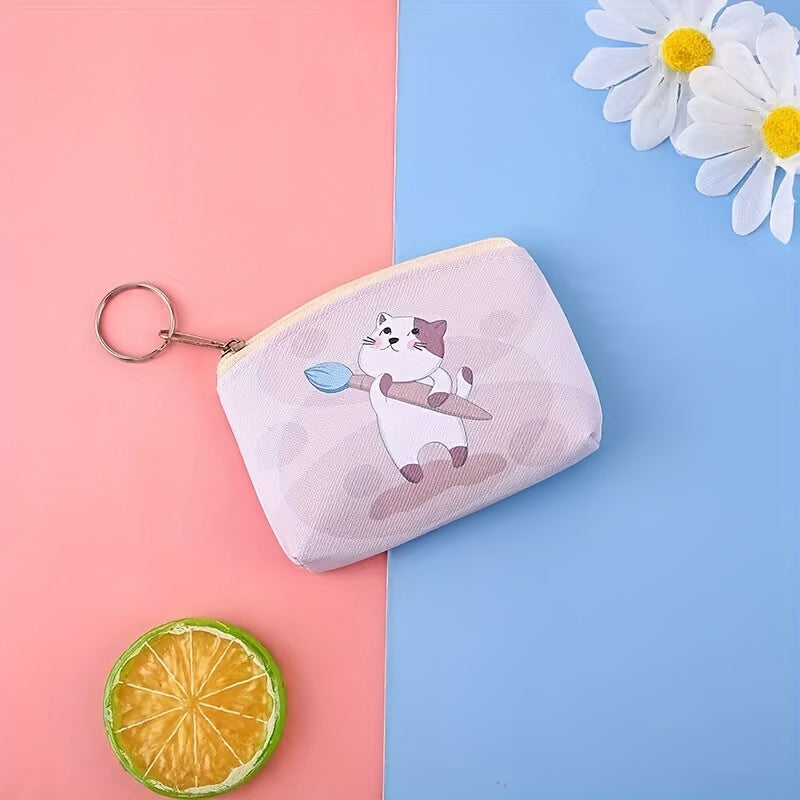Cartoon Cat Bear Print Coin Purse Wallet for Kids Girls