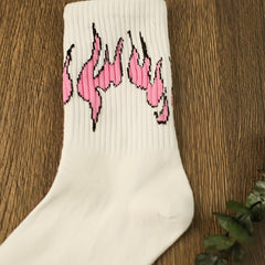 Cartoon Flame Print Socks Comfy Mid Tube Women's Stockings