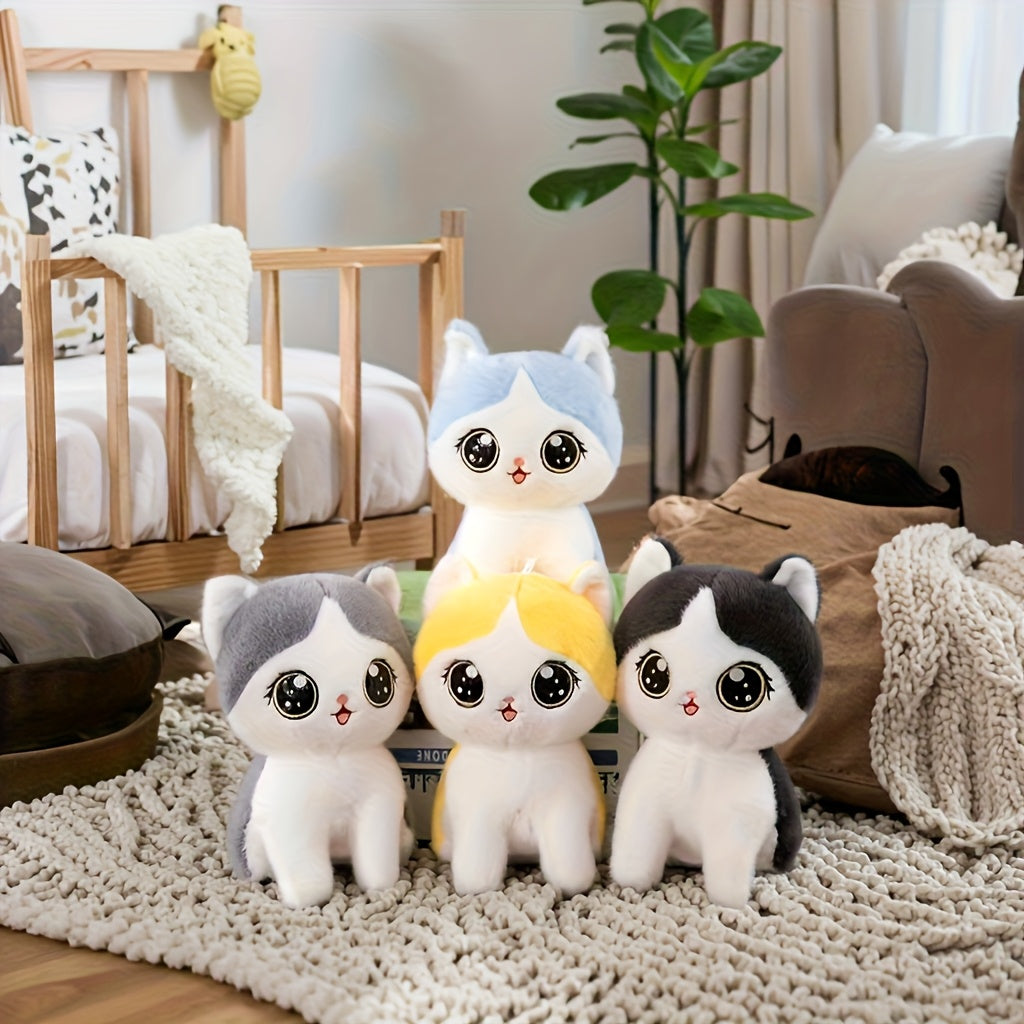 Cute Kitten Plush Toy with Green Eyes, Soft Fabric