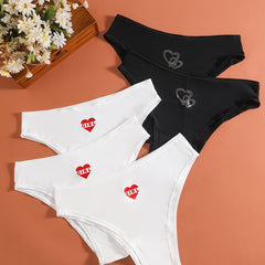 5 Pack Plus Size Sexy Heart Pattern Seamless Breathable Briefs Set